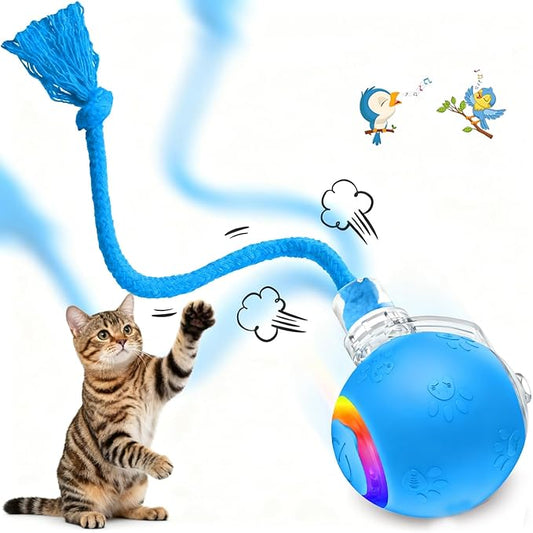 Blue Interactive Cat Toy,Automatic Moving Cat Toys for Bored Indoor Adult Cats,Fast Rolling,Chirping & Motion-Activated Kitty Toys,Fun Gift for Cats with Speedy 2.0 Tail,USB Rechargeable