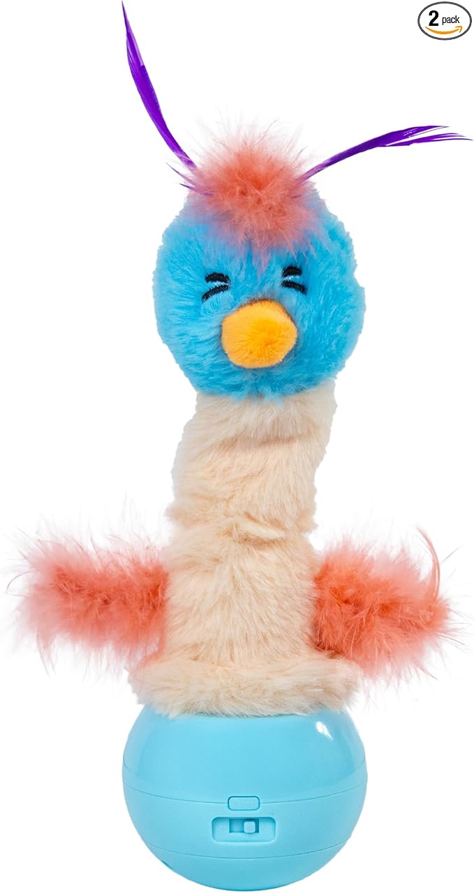 Catstages Electronic Dancing Ostrich Interactive Cat Toy, Wobbles and Plays Music, Battery Powered, Plush, Blue
