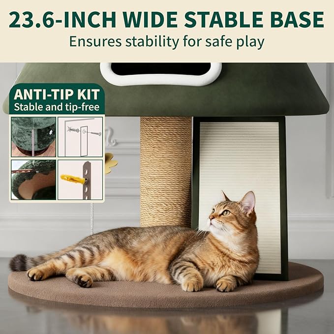 STILLCOVE 53" Large Christmas Cat Tree Tower: Indoor Green Heavy Duty Cat Condo House with Scratching Post & Toys for Xmas Decorations