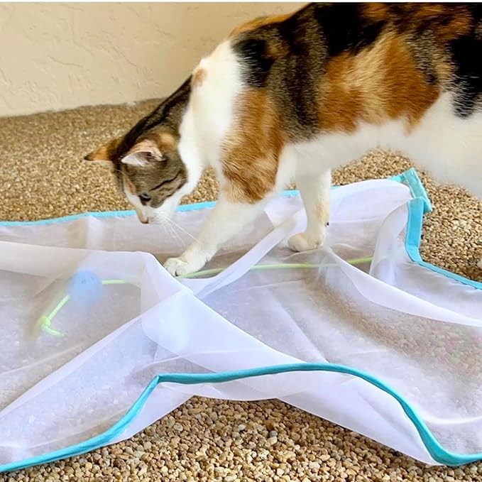 Toy, Renews Old Toys, Engages Hunting Instincts, Made in USA, Ball, Versatile, Quiet, Crinkle Edges, Cats, Kittens, cat playmat, Bed, Hide and Seek, Blue & White, 27"x37"