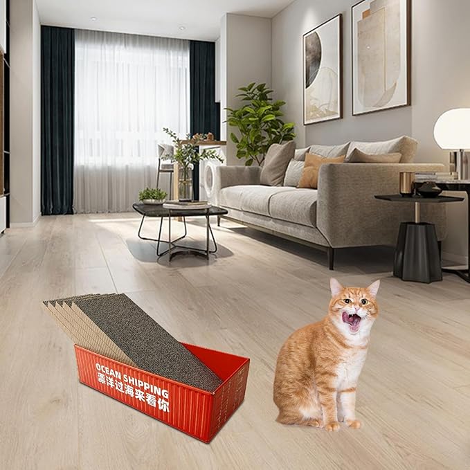 5X Cat Scratchers Cardboard Cat Scratching Corrugated Board Mat Interactive Cat Toy Lounge Couch Bed for Grinding Claws Furniture Protection, Red Box