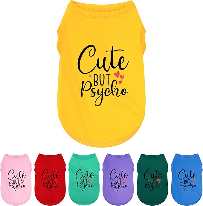 Expressive Polyester Dog Shirt Vest: Soft and Lightweight Puppy Shirt for Small and Medium Dogs, Featuring the Playful 'Cute but Psycho' Slogan Print Shirts Tank Top Yellow 3XL