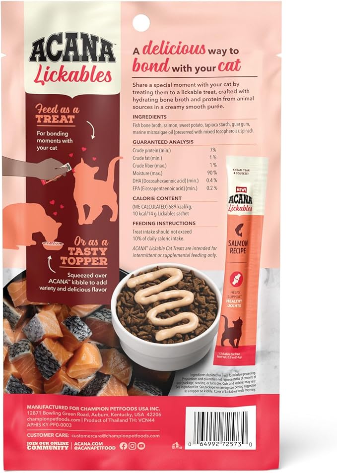 ACANA Lickables Cat Treats Salmon Recipe .5oz Tubes (5 Count) (Pack of 2)