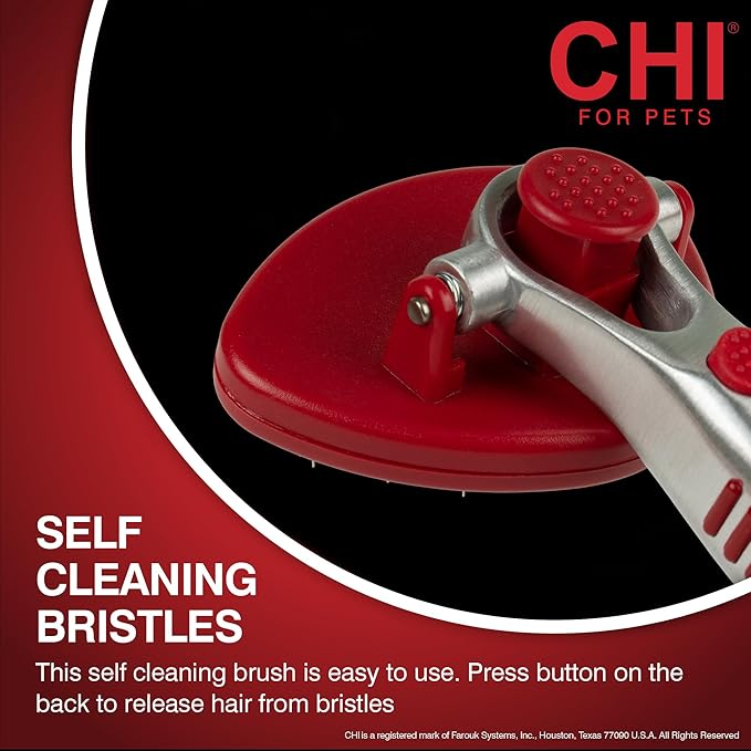 CHI for Cats Self-Cleaning Slicker Brush for All Cats, Removes Loose Hair and Tangles, Retractable Bristles, Ionic Technology Reduces Static, Ergonomic Soft-Grip Handle, Long and Short Hair