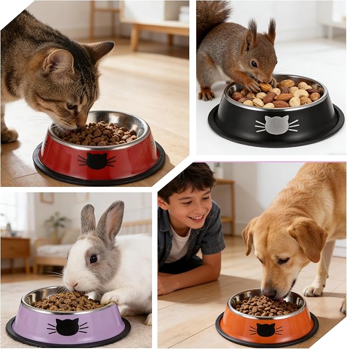 Kifmurase Stainless Steel Cat Bowl 8PCS Non-Slip Cat Food Dishes, 7oz Metal Pet Food and Water Bowls with Non Slip Base for Cats Small Dogs Stackable Feeding