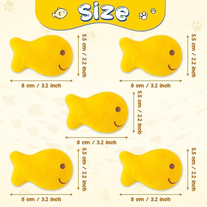 L1rabe Goldfish Cracker Catnip Stuffed Toys for Cats- Pet Days 5Pcs Goldfish Organic Kittens Toys Funny Yellow Indoor Cats Chew Bite Teething Tools Kittens Birthday Gifts Interactive Pet Supplies