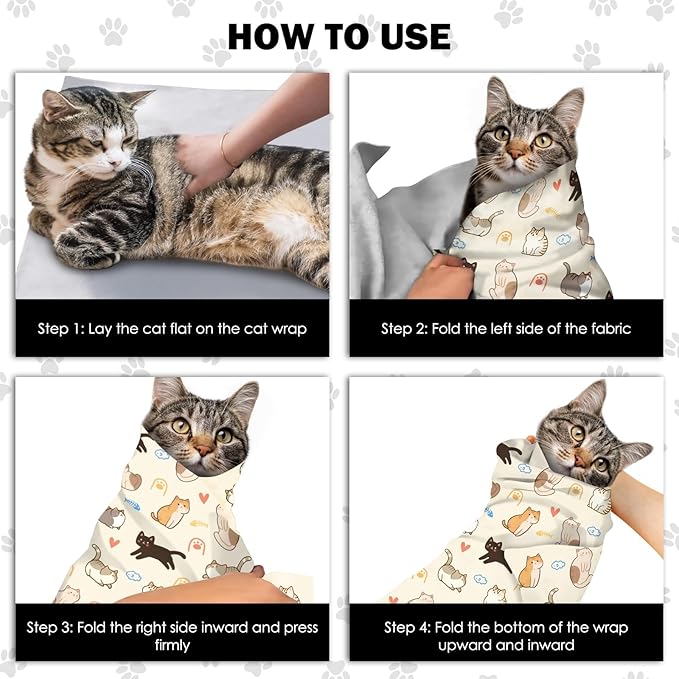 27.6"Cat Grooming Wrap, Self Adhesive Cat Wrap for Cutting Nails, Anti-Escape Calming Cat Swaddle Wrap for Medicine Ear Cleaning, Anti-Scratch Cats Burrito Restraint Blanket, Pet Tool (6-10 lbs)