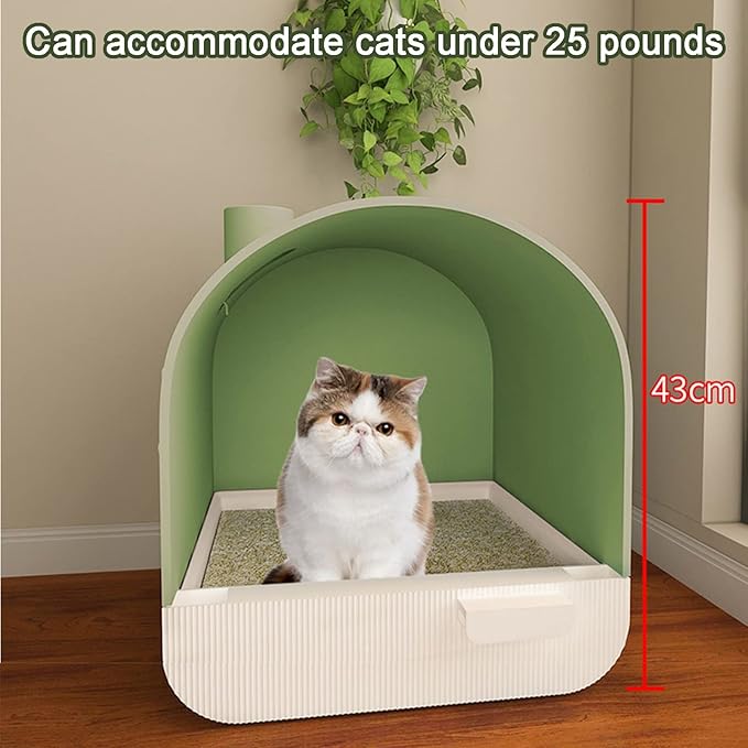 Large Litter Box with Odor Control Carbon Filter, Enclosed Plastic Cat Litter Box with Handy Litter Scoop,Drawer Type Cat Toilet,Perfect for Medium Cats (Color : Green)