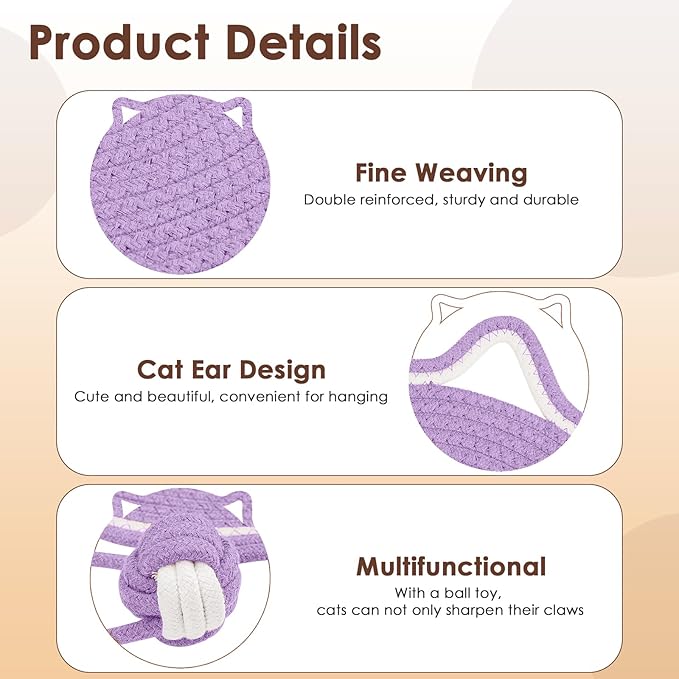 Letalong Cat Scratcher Mat, Natural Cotton Rope Cat Scratch Pad, 15.7'' Round Horizontal Floor Cat Scratching Pads for Indoor Cats, Cat Furniture Protector for Wall, Couch, Carpets, Sofas, Purple