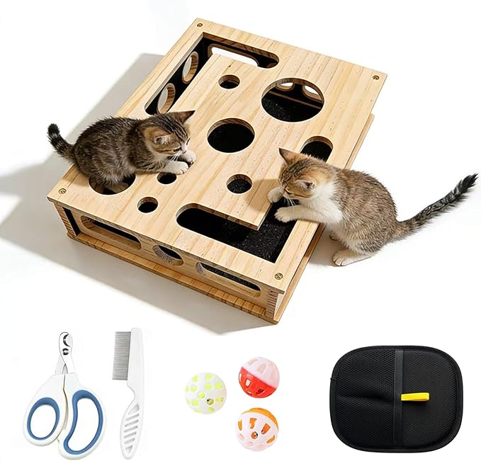Cat Nail File Puzzle Enrichment Box, Wooden Cat Scratch Puzzle Box With Sandpaper Inside, Cat Scratch Puzzle Enrichment Box Nail File, Stress-Free Alternative To Clippers And Grinders For Indoor Cats