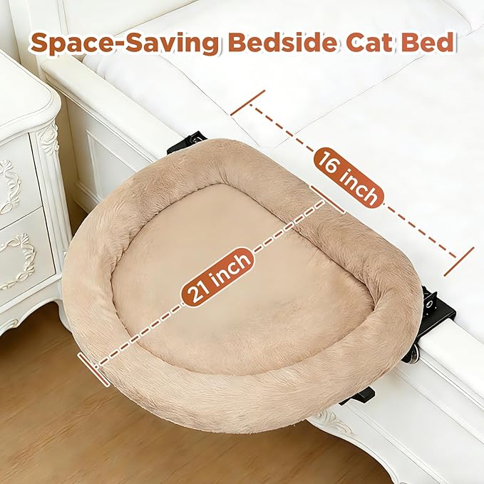IPOW Heavy Duty Steel Frame 180°Rotating Cat Bedside Bed Semi-Circular Cat Bed for Bedside, Soft Faux Rabbit Fur Material, Suitable for Various Desktops-Maximum Hold Up to 40lb