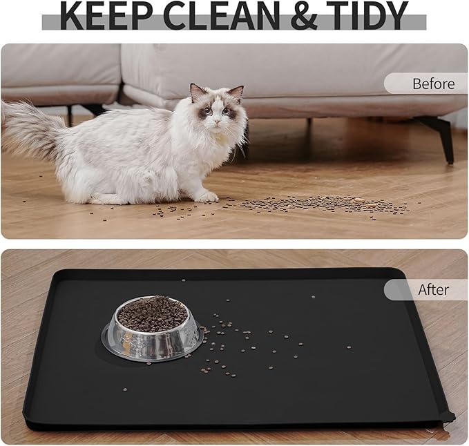 Reopet Waterproof Pet Feeding Mat, Non-Slip Silicone Placemats for Dog Cat Food and Water Bowl, High Raised Edges to Prevent Spills and Protect Floors