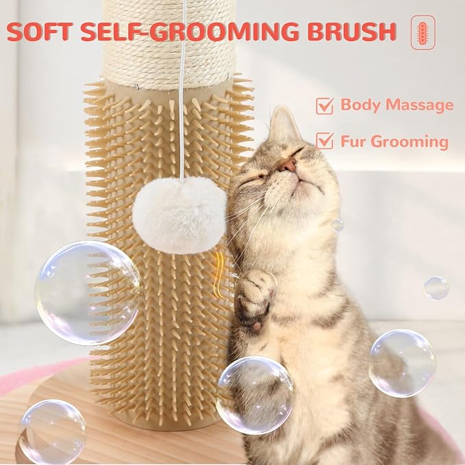 45'' Tall Cat Scratching Post,Heavy Duty for Indoor Large Cats 3.5Inch Diameter Natural Sisal Rope Post,Stable Real Wood Base,Artificial Plant Design Scratcher with Interactive Ball Toy for Home Decor