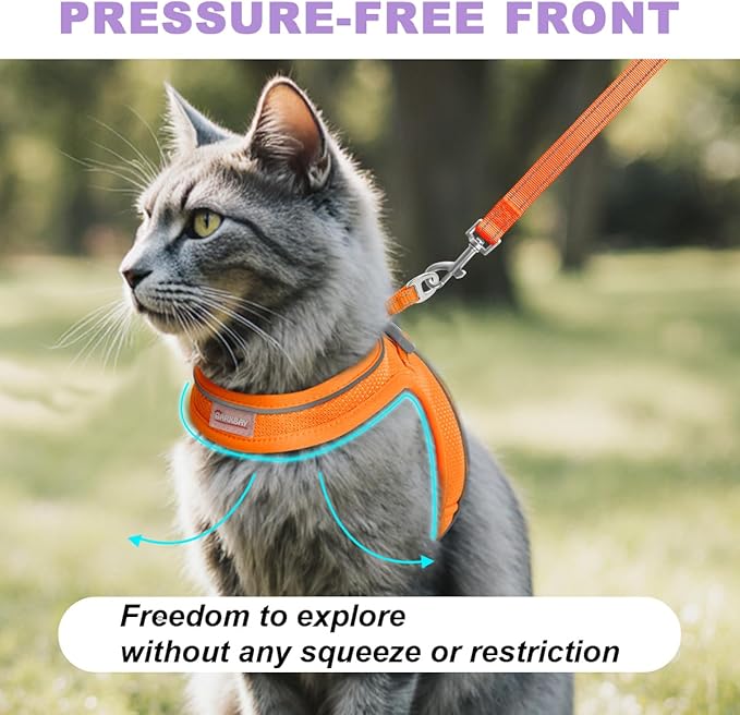 Cat Harness and Leash Set,Escape Proof Kitten Harness,Step in Adjustable Soft Lightweight,Easy Control,Reflective Strips Comfortable for Walking Travel(Orange,S)