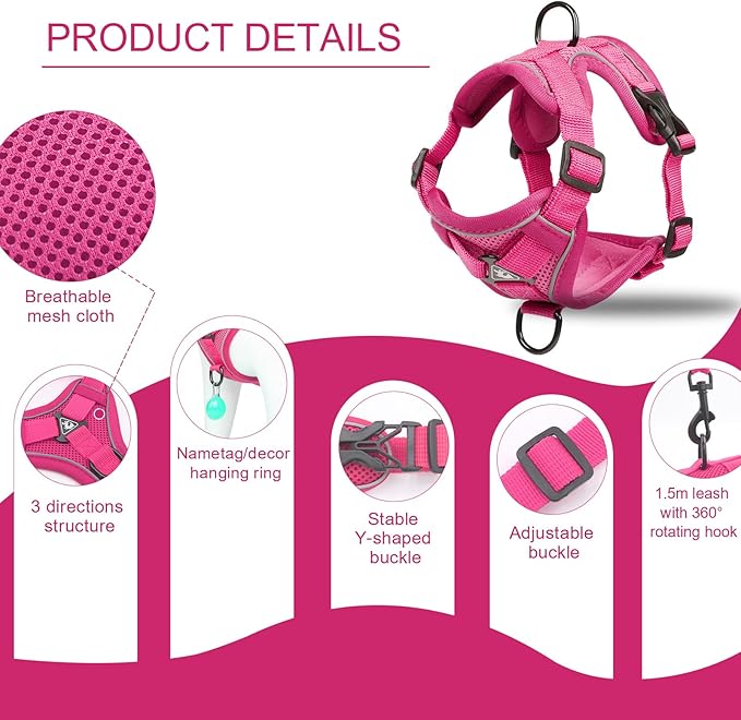 Vest Harness Leash Set for Small Dog Large Cat Outdoor Walking, Upgraded Escape Proof Adjustable Jacket with Lead for Puppy Fat Cat, Soft Breathable Mesh Coat with Reflective Strip, XL Pink