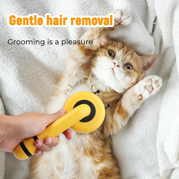 Kyakya Bee-Shaped Self-Cleaning Cat Brush for Shedding – One-Click Hair Removal & Soft Massage Grooming Brush, Washable Deshedding Tool for Cats & Dogs, Suitable for All Coat Types, Yellow