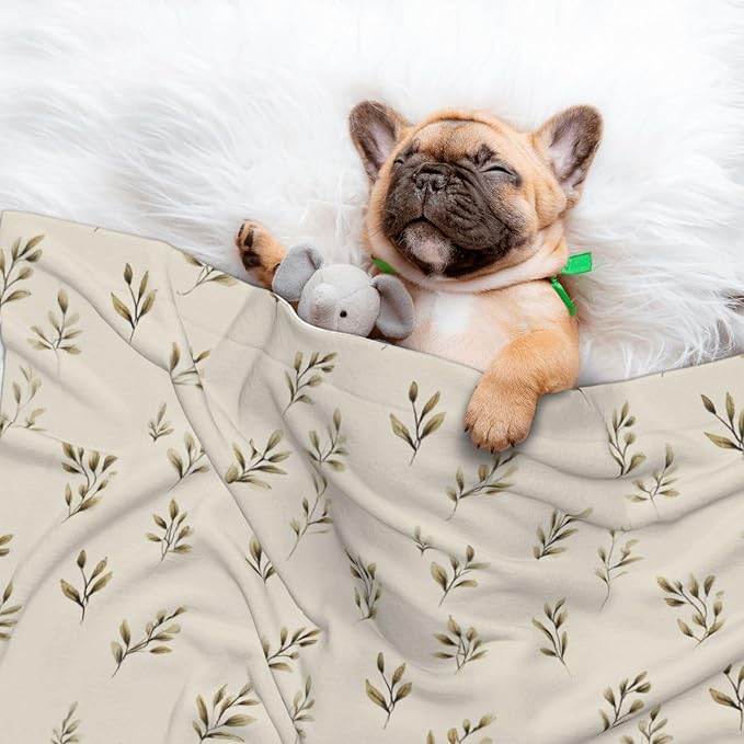 Cat Dog Blanket Tiny Leaf in Muted Olive Ultra Soft Warming Mat for Indoor Pet Beds Furniture 27.6 X 19.7inch