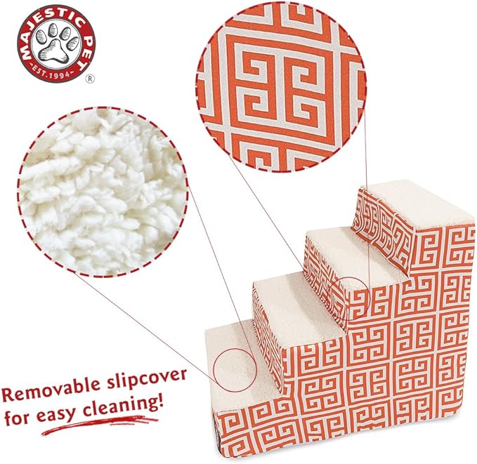 Majestic Pet Portable Pet Stairs | Soft Sherpa Steps Foam Feeling | Steps for Dogs & Cats | Dog & Cat Ramp | Perfect for Bed & Sofa | Indoor Only | Max Weight: up to 250 Lbs, 4 Step, Towers Orange