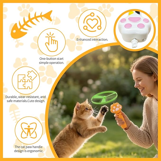 Cat Fetch Toy, Rechargeable Flying Disc Launcher Toy with 6 Flying Discs, Cat Toy Launcher, Flying Bird Cat Toy, Cat Interactive Toys for Outdoor and Indoor (White)