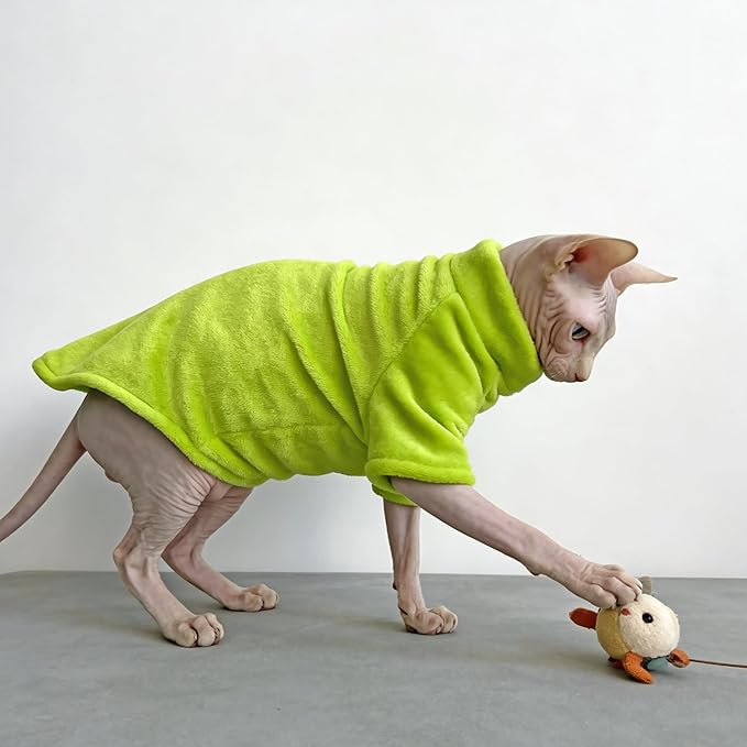 Sphynx Cat Clothes Sweaters, Sphynx Hairless Cat Clothes for Cats Only, Warm Sphinx Kitten Apparel Outfits Pajamas for Cornish Rex and Devon Rex,Christmas Halloween Costume, Green,L