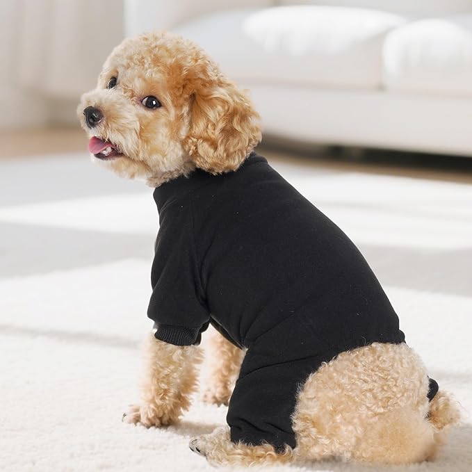 choyaxo Velvet Dog Pajamas Stretchy Pet Clothes Puppy Jumpsuit Solid Color Cat Clothes for Small Pet Dog and Cat (Black, Medium)