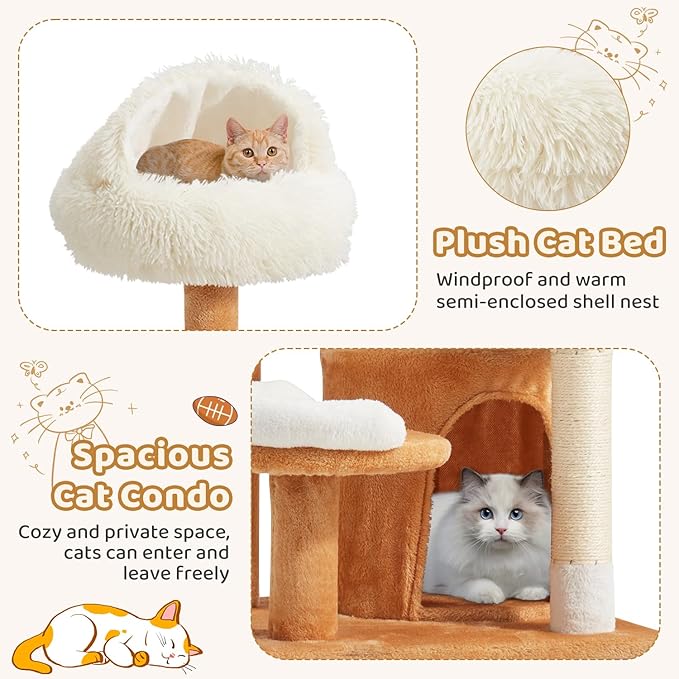 Erinnyees 51" Football Cat Tree Tower for Indoor Cats, Game Day Sports Themed Cat Condo with Sisal Scratching Posts & Hammock, Unique Pet Furniture Gifts for Fans