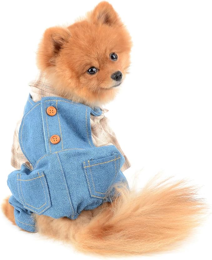 Shirt with Bib Pants for Dogs Plaid Tank Tops Tshirt Outfits for Small Male Dogs Puppies Chihuahua Overalls for Cats Apparel for Kittens Summer Adorable Pets Clothes Short Sleeves Khaki XL