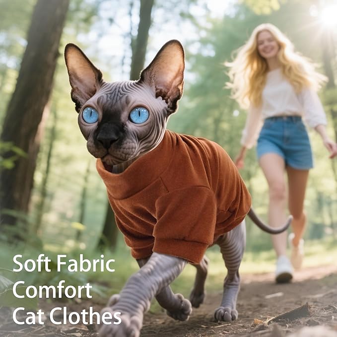 Fleece Sphynx Cat Clothes Soft Hairless Cat Clothes Pullover Cat Sweater for Chihuahua All Season Light and Warm Kitten Cloth for Cats Only Puppy Clothes Small Dog Sweater (Orange, XL)