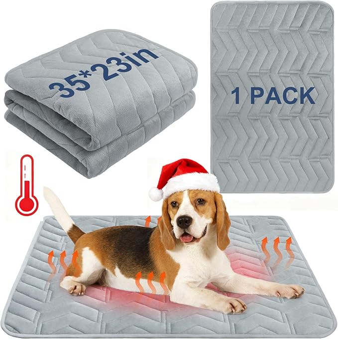 BEAUTYZOO Self Warming Cat Bed Mat, Self Heating Dog Pad for Indoor Outdoor Pet House, Heated Thermal Warmer Cat Blanket for Kitten Puppy Washable Non-Slip Chew Proof,1 Pack 23 x 35 Inches Light Grey