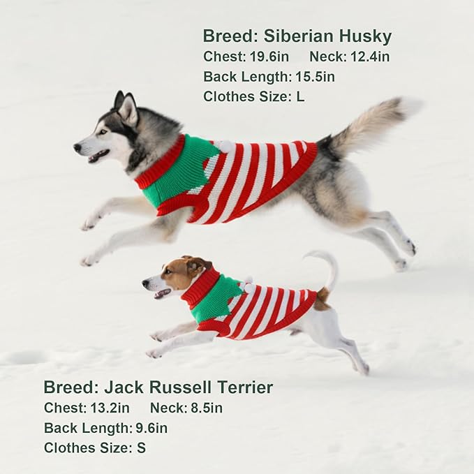 Dog Sweater Knitted for Small to Large Dogs Boy Girl, Classic Turtleneck Dog Christmas Sweaters, Warm & Soft Pet Clothes for Winter (Santa Stripe, L)