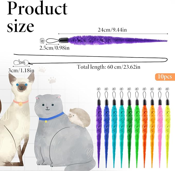 10PCS Cat Worm Toy, Replacement Cat Worm Toy Refills with Black String Cats Wand Attachments Worms Toys for Indoor Cats Kitten