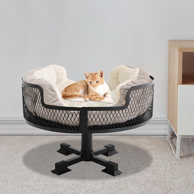 16X16X11 inch Cat Desk Bed with Soft Pad, Stainless Steel Round Desk Bed for Cas, Dogs, Pet Furniture Cat Nest Stable Stand, Up to 22.05 lbs