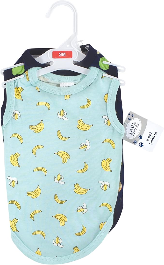 Luvable Friends Dog Pet Dog and Cats Cotton T-Shirts 2pk, Bananas Space, Large