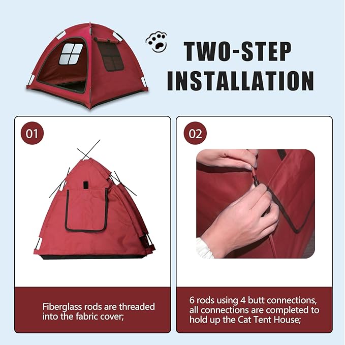 Anti-Anxiety Open Pet Tent, Calming Hideaway Monitoring Bed for Cats & Small Dogs, Breathable Mesh, Tool-Free Setup, Indoor Outdoor Travel, Red