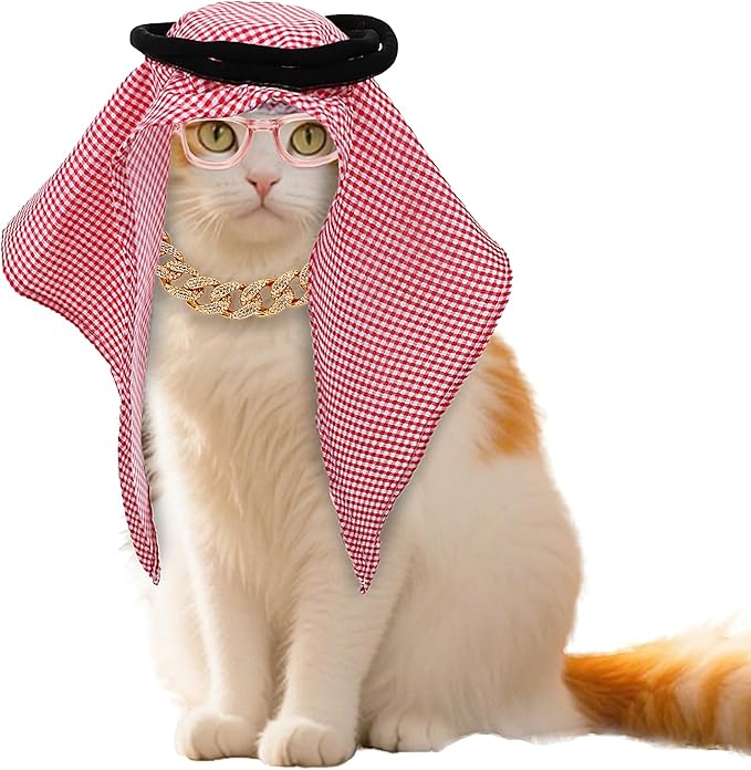 4PCS Small Pet Cosplay Clothing Set Cat Costume Bandana Pet Head Wrap Photo Prop Headwear with Necklace and Glasses