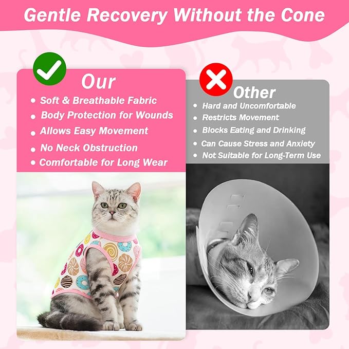 Coppthinktu Cat Recovery Suit Female Cats Onesie for Cats, Breathable Cat Surgery Suit for Surgical Abdominal Wounds Skin Diseases, Cute Kitten Spay Recovery Suit E-Collar Alternative Anti Licking