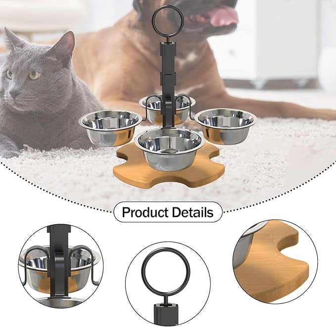Elevated Cat Food Bowls, Height Adjustable, Water and Food Bowl Set Raised Cat Dishes for Small Dogs