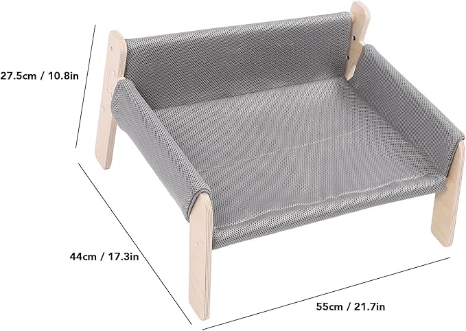 Cat Hammock, High Strength Pine Wood Minimalist Design Elevated Multifunctional Cat Furniture, Elevated Bed with for Cats Kittens and Puppies (Grey)