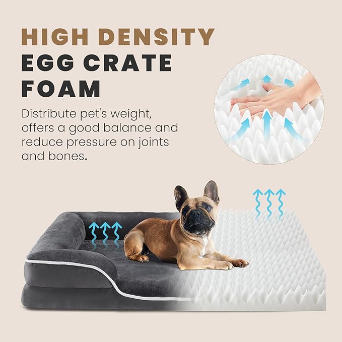 DUMOS 42x32 Inch Orthopedic Dog Beds for XL Large Sized Dogs, Machine Washable Cover Pet Bed, Anti-Slip Waterproof Memory Foam Couch Bed for Indoor Dogs and Cats, Grey