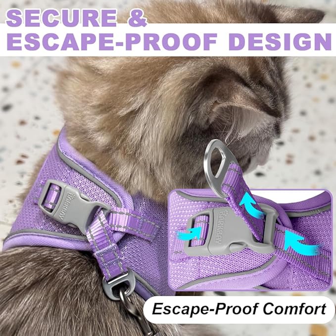 Cat Harness and Leash Set,Escape Proof Kitten Harness,Step in Adjustable Soft Lightweight,Easy Control,Reflective Strips Comfortable for Walking Travel(Violet Purple,S)
