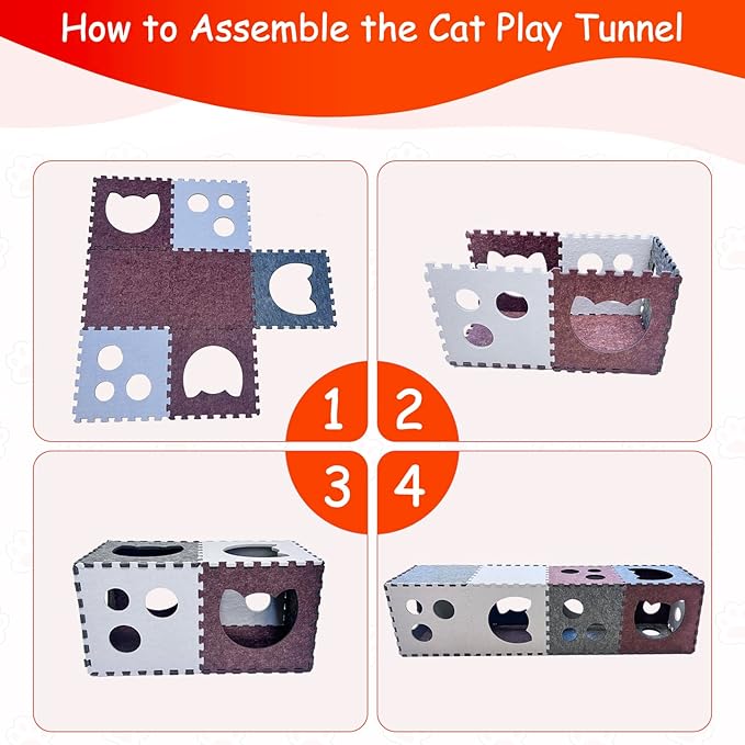 18 PCS Cat Tunnel, DIY Transformable Peekaboo Cat Cave, Scratch-Resistant Felt Cat Tunnel, Felt Cat Hideaway Cave with Interactive Peek Holes