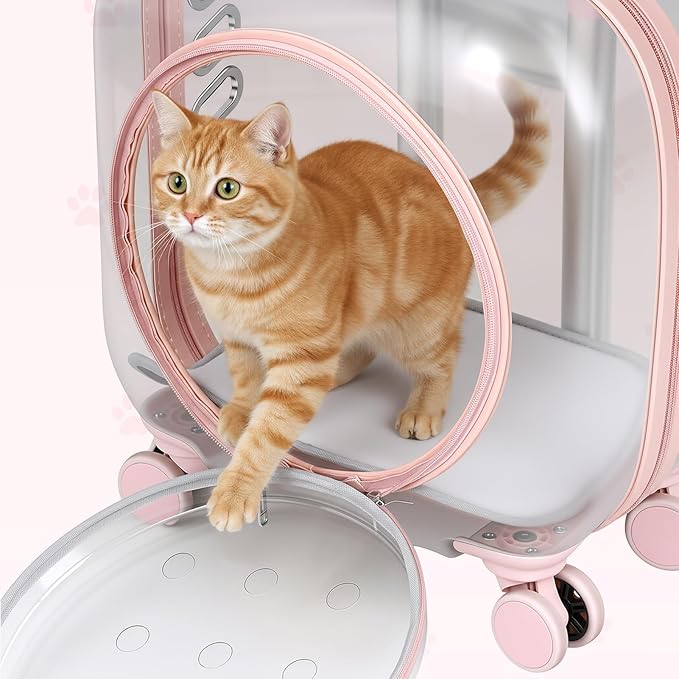 Portable Pet Carrier Trolley Box - Ventilated PC Travel Carrier with Silent Shock-Absorbing Wheels, Telescopic Handle for Cats, Small Dogs, Puppies - Outdoor Hiking, Camping, Car & Airline A