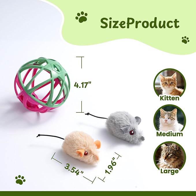Cat Toys for Indoor Cats - Interactive Ball Cage Cat Toy with Realistic Mice Sounds & 2 Catnip Plush Toys, Motion-Activated Hunting Simulation Toy for Cats