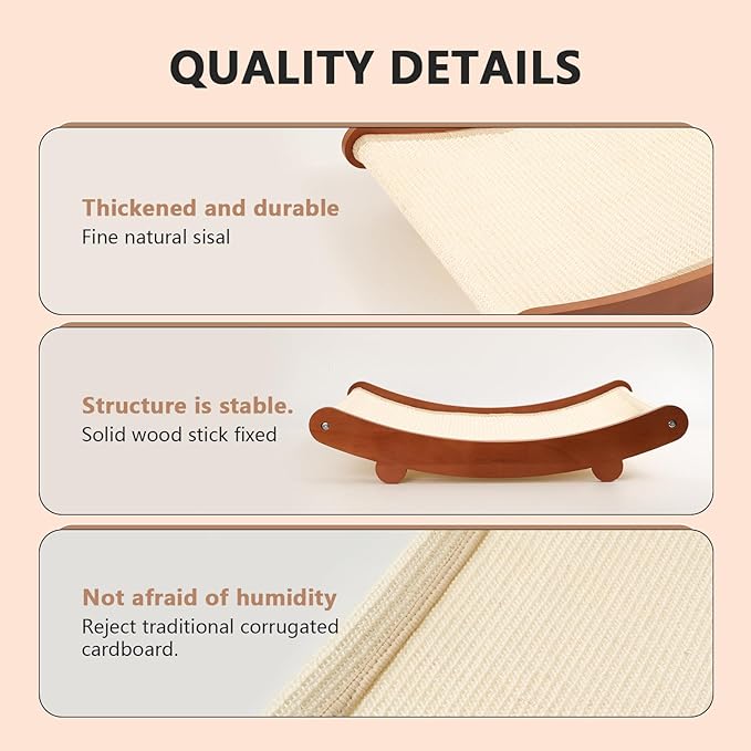 Cat Scratcher Bed, Beech Wood Cats Hammock,Cat Scratch Pad Indoor cat Toy,Durable Scratching Post, Furniture Protector for Cats' Clawing and Play (Cherry Wood)