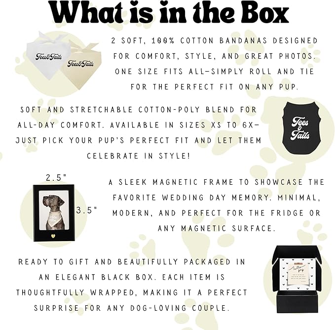 Dog Bridal Wedding Gift Box – 2 Cotton Bandanas (My Parents are Getting Married, Just Married) 1 Bride Squad Dog Tee & Magnetic Photo Frame 2.5" x3,5|Red, X-Small 40