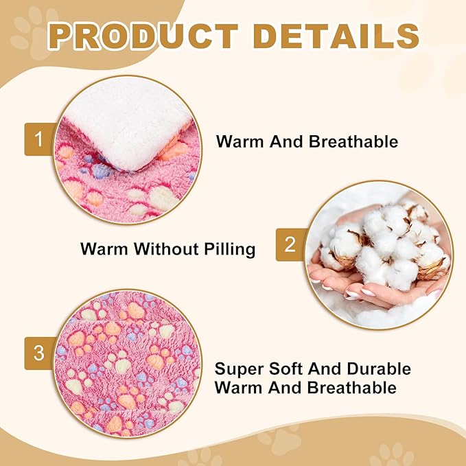Dog Cat Bed Mat, Soft Coral Fleece Pet Cushion Pad with Cute Paw Print, Warm Washable Pet Bed 21x14 Inches, (Pink), Intended for Medium Small Dog Cat