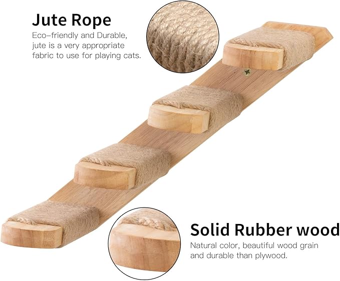 FUKUMARU Cat Climbing Shelf Wall Mounted, Four Step Cat Stairway with Jute Scratching for Kitten Perch Platform Walls Furniture