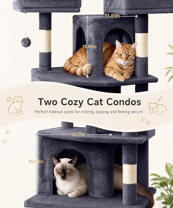 Heavy Duty Cat Tree for Indoor Cat, 71 Inch Large Cat Tower with Scratching Post and Top Perch, Hammock, Big Cat Condo for Adult Cats Kittens, PMT03DG, Dark Grey