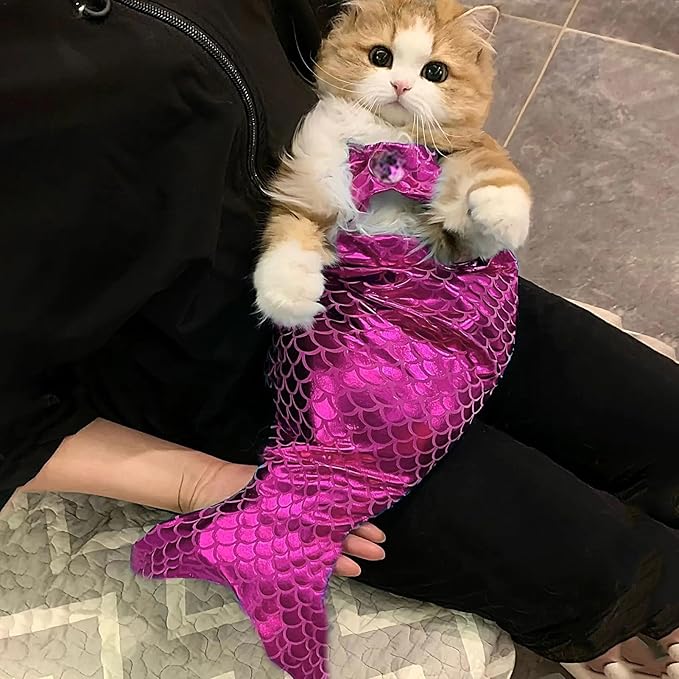 Generic cat Mermaid Costume, Mermaid Tail for Cats, Mermaid Tail Clothes Sequin Mermaid Dress, Comfortable & Soft Dog Outfit, Funny Pet Costumes for Cat and Dog, Purple