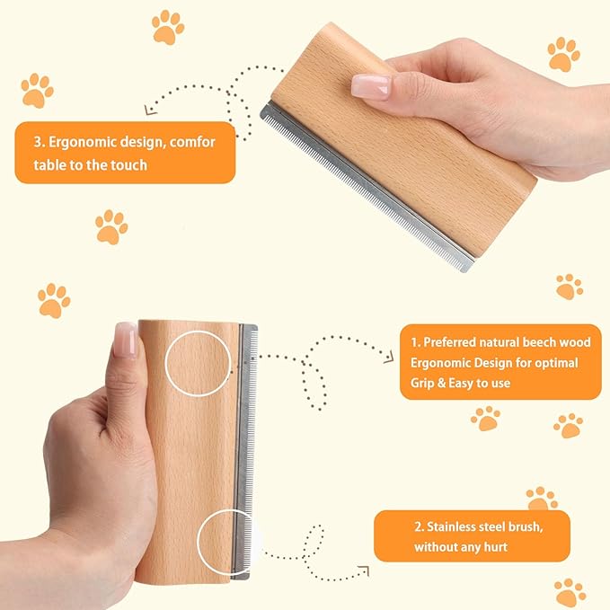 Dog Comb for Shedding Kit 2-in-1 Wooden Grooming Shedding Brush for Dogs & Cats Pet Hair Removal Tool with Ergonomic Gripping Pet Cleaning Comb Supplies 5 Inch (Includes storage box)